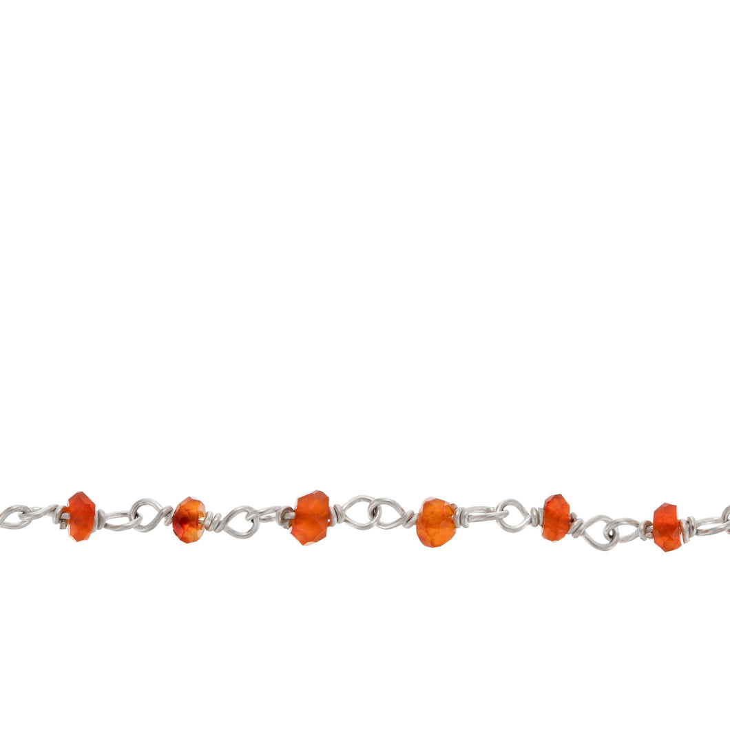 Chain by Foot. Brass Silver Plated 4.0mm Carnelian Gem Stone Chain. Price per: 1 Inch.