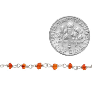 Brass Silver Plated 4.0mm Carnelian Gem Stone Chain. Price per: 1 Inch.