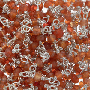 Brass Silver Plated 4.0mm Carnelian Gem Stone Chain. Price per: 1 Inch.