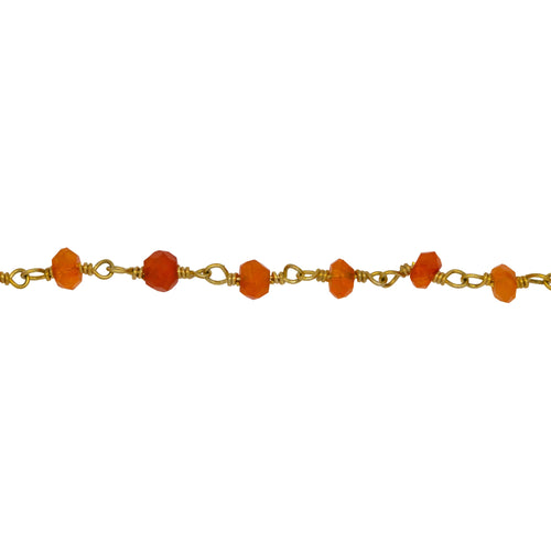 Chain by Foot. Brass Gold Plated / Vermeil 4.0mm Carnelian Gem Stone Chain. Price per: 1 Inch.