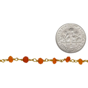 Brass Gold Plated / Vermeil 4.0mm Carnelian Gem Stone Chain. Price per: 1 Inch.