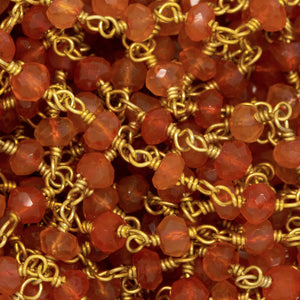 Brass Gold Plated / Vermeil 4.0mm Carnelian Gem Stone Chain. Price per: 1 Inch.