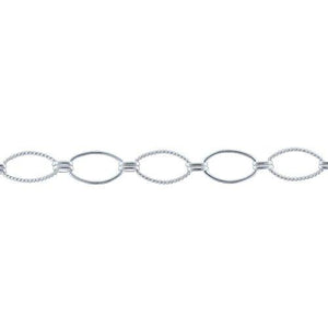 Sterling Silver 8.0mm Width by 14.0mm Length Twisted and Round Wire Oval Links, Connected by 3.0mm Width by 6.0mm Length Two of Oval Rolo Links, Long and Short Chain. Price per: 1 Foot.