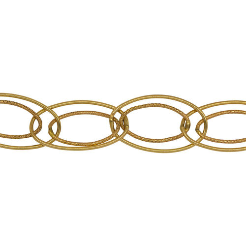 Chain by Foot. 14kt Gold Filled 10.0mm Width by 20.0mm Length Outer Smooth Oval Link With 7.0mm Width by 14.0mm Length Inner Textured Oval Link, Double Cable Chain. Price per: 1 Foot.