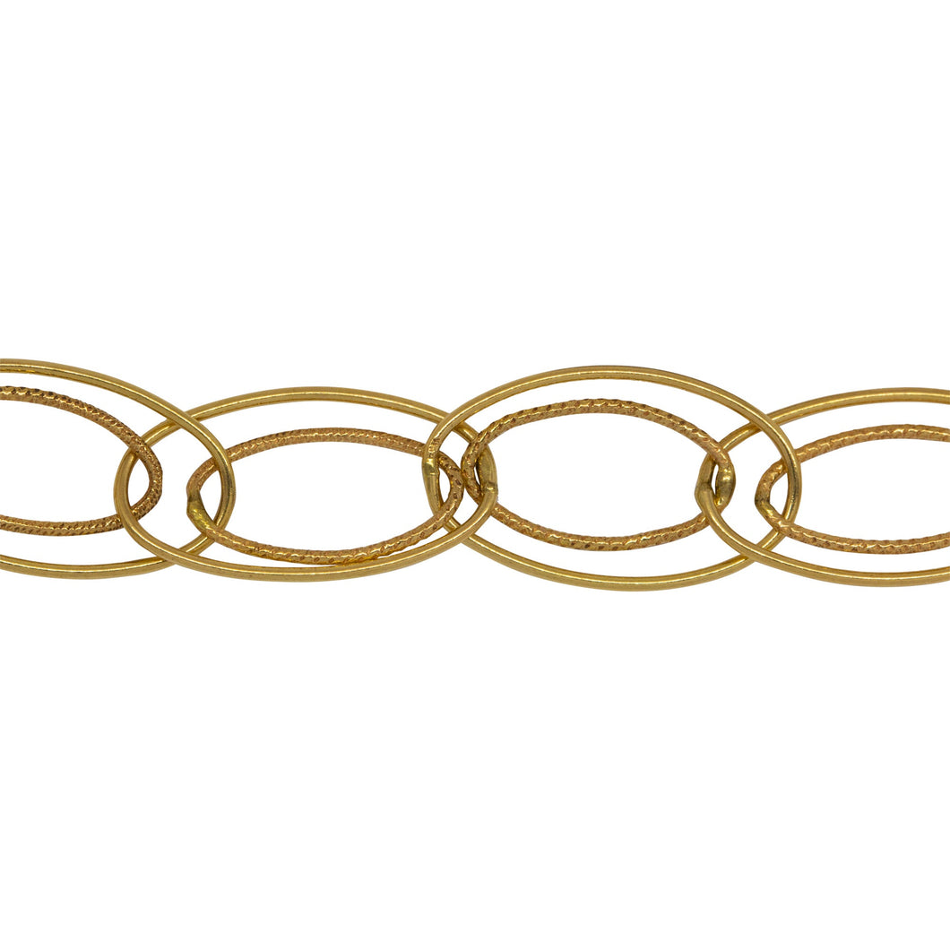 Chain by Foot. 14kt Gold Filled 10.0mm Width by 20.0mm Length Outer Smooth Oval Link With 7.0mm Width by 14.0mm Length Inner Textured Oval Link, Double Cable Chain. Price per: 1 Foot.