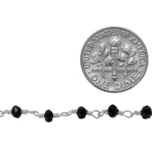 Load image into Gallery viewer, Brass Silver Plated 3.0mm Black Spinel Gem Stone Chain. Price per: 1 Inch.
