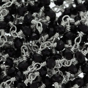 Brass Silver Plated 3.0mm Black Spinel Gem Stone Chain. Price per: 1 Inch.