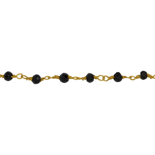 Chain by Foot. Brass Gold Plated / Vermeil 3.0mm Black Spinel Gem Stone Chain. Price per: 1 Inch.