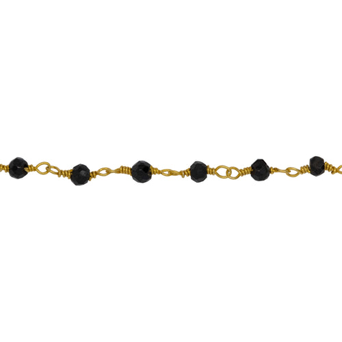 Chain by Foot. Brass Gold Plated / Vermeil 3.0mm Black Spinel Gem Stone Chain. Price per: 1 Inch.