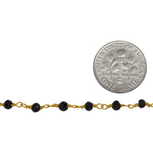 Load image into Gallery viewer, Brass Gold Plated / Vermeil 3.0mm Black Spinel Gem Stone Chain. Price per: 1 Inch.
