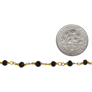 Brass Gold Plated / Vermeil 3.0mm Black Spinel Gem Stone Chain. Price per: 1 Inch.