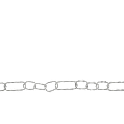 Chain by Foot. Sterling Silver Three of 6.0mm Width by 9.0mm Length Followed by One of 6.0mm Width by 15.0mm Length, Rectangular Twisted Long and Short Chain. Price per: 1 Foot.