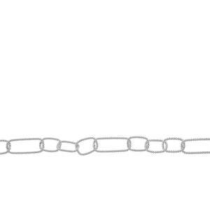 Chain by Foot. Sterling Silver Three of 6.0mm Width by 9.0mm Length Followed by One of 6.0mm Width by 15.0mm Length, Rectangular Twisted Long and Short Chain. Price per: 1 Foot.