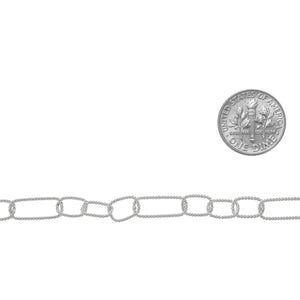 Sterling Silver Three of 6.0mm Width by 9.0mm Length Followed by One of 6.0mm Width by 15.0mm Length, Rectangular Twisted Long and Short Chain. Price per: 1 Foot.