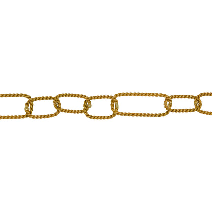 Chain by Foot. 14kt Gold Filled Three of 6.0mm Width by 9.0mm Length Followed by One of 6.0mm Width by 15.0mm Length, Rectangular Twisted Long and Short Chain. Price per: 1 Foot.