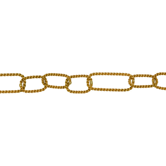 Chain by Foot. 14kt Gold Filled Three of 6.0mm Width by 9.0mm Length Followed by One of 6.0mm Width by 15.0mm Length, Rectangular Twisted Long and Short Chain. Price per: 1 Foot.