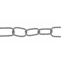 Sterling Silver Oxidized Three of 6.0mm Width by 9.0mm Length Followed by One of 6.0mm Width by 15.0mm Length, Rectangular Twisted Long and Short Chain. Price per: 1 Foot.