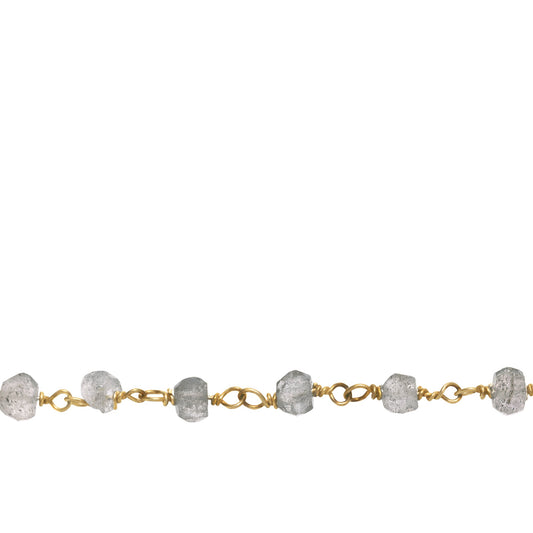 Chain by Foot. Brass Gold Plated / Vermeil 3.5mm Width / Length Labradorite Gem Stone Chain. Price per: 1 Inch.