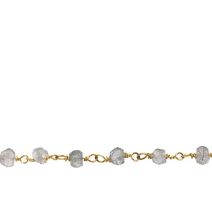 Chain by Foot. Brass Gold Plated / Vermeil 3.5mm Width / Length Labradorite Gem Stone Chain. Price per: 1 Inch.