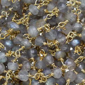 Brass Gold Plated / Vermeil 3.5mm Width / Length Labradorite Gem Stone Chain. Price per: 1 Inch.