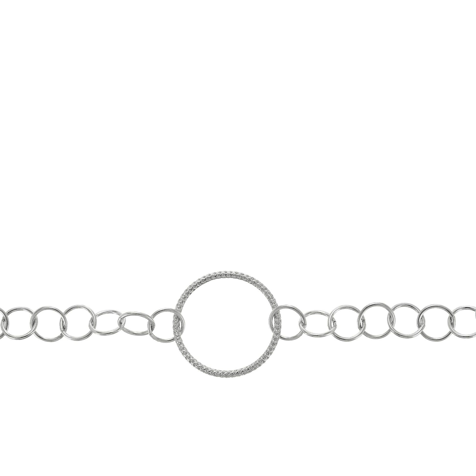 Chain by Foot. Sterling Silver 15.0mm Width / Length Textured Circle Link Connected to 5.3mm Width / Length Cirlce Links, Circle Chain. Price per: 1 Foot.