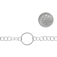 Load image into Gallery viewer, Sterling Silver 15.0mm Width / Length Textured Circle Link Connected to 5.3mm Width / Length Cirlce Links, Circle Chain. Price per: 1 Foot.
