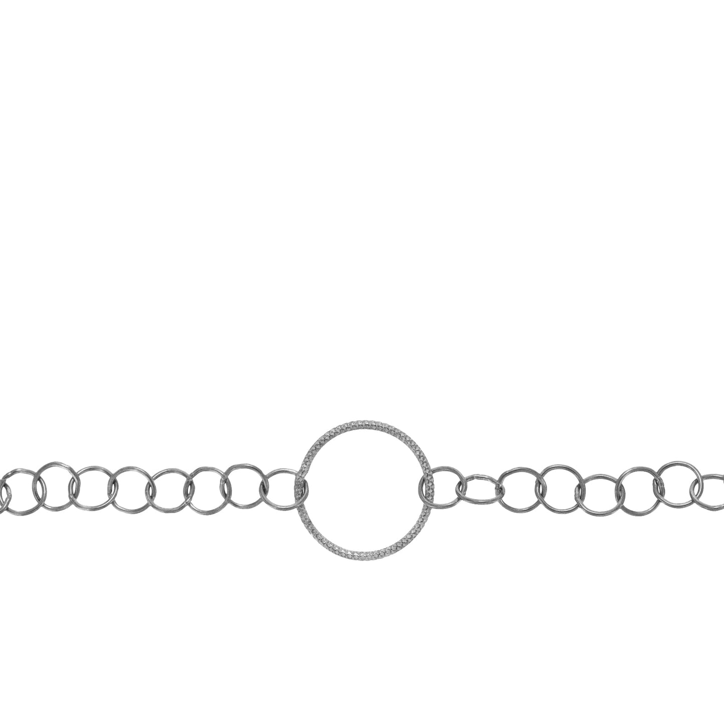 Chain by Foot. Sterling Silver Oxidized 15.0mm Width / Length Textured Circle Link Connected to 5.3mm Width / Length Cirlce Links, Circle Chain. Price per: 1 Foot.