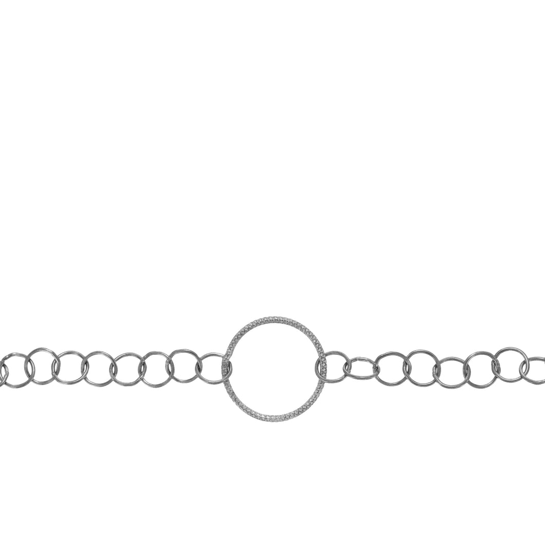 Chain by Foot. Sterling Silver Oxidized 15.0mm Width / Length Textured Circle Link Connected to 5.3mm Width / Length Cirlce Links, Circle Chain. Price per: 1 Foot.