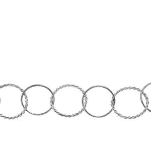 Chain by Foot. Sterling Silver Oxidized 17.0mm Width / Length Smooth Circle Link Followed by 19.0mm Width / Length Twisted Circle Link, Circle Chain. Price per: 1 Foot.