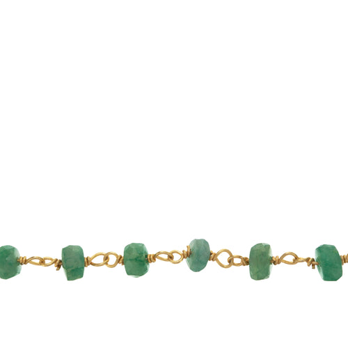 Chain by Foot. Brass Gold Plated / Vermeil 4.0mm Width / Length Green Onyx Gem Stone Chain. Price per: 1 Inch.