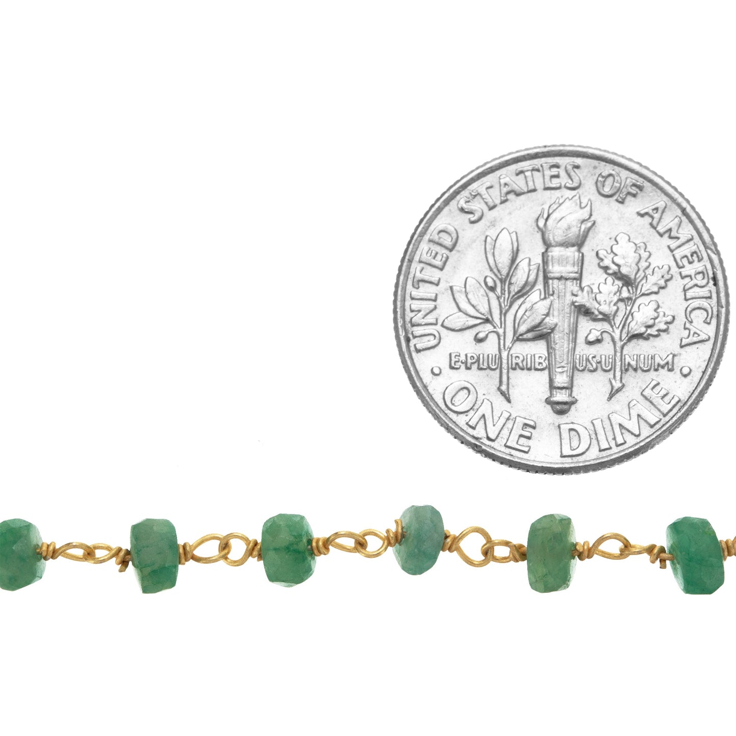 Brass Gold Plated / Vermeil 4.0mm Width / Length Green Onyx Gem Stone Chain. Price per: 1 Inch.