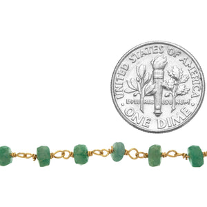 Brass Gold Plated / Vermeil 4.0mm Width / Length Green Onyx Gem Stone Chain. Price per: 1 Inch.