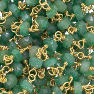 Brass Gold Plated / Vermeil 4.0mm Width / Length Green Onyx Gem Stone Chain. Price per: 1 Inch.