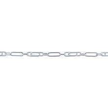 Load image into Gallery viewer, Sterling Silver One 5.0mm Width by 13.0mm Length Smooth Elongated Link Connected to 4.0mm width by 7.0mm length Smooth Oval Links Followed by 5.5mm Width by 18.0mm Length Textured Paper Clip Link, Long and Short Chain. Price per: 1 Foot.
