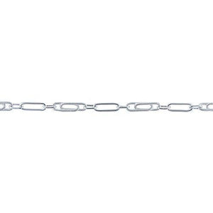 Sterling Silver One 5.0mm Width by 13.0mm Length Smooth Elongated Link Connected to 4.0mm width by 7.0mm length Smooth Oval Links Followed by 5.5mm Width by 18.0mm Length Textured Paper Clip Link, Long and Short Chain. Price per: 1 Foot.