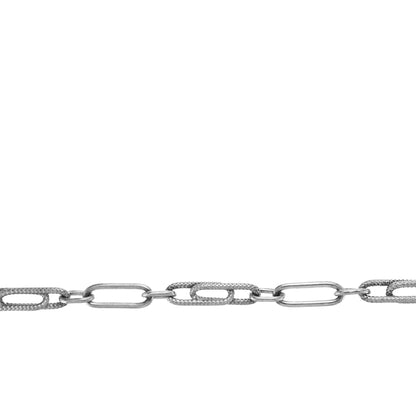 Chain by Foot. Sterling Silver Oxidized One 5.0mm Width by 13.0mm Length Smooth Elongated Link Connected to 4.0mm width by 7.0mm length Smooth Oval Links Followed by 5.5mm Width by 18.0mm Length Textured Paper Clip Link, Long and Short Chain. Price per: 1 Foot.