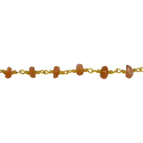 Chain by Foot. Brass Gold Plated / Vermeil 4.0mm Width / Length SunStone Gem Stone Chain. Price per: 1 Inch.