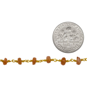 Brass Gold Plated / Vermeil 4.0mm Width / Length SunStone Gem Stone Chain. Price per: 1 Inch.