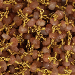 Brass Gold Plated / Vermeil 4.0mm Width / Length SunStone Gem Stone Chain. Price per: 1 Inch.