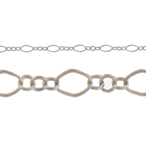 Sterling Silver One 2.6mm Width by 4.4mm Length Longer Smooth Dimond Shaped Link Followed by Three of 1.6mm width by 2.0mm Length Smaller Smooth Oval Links, Long and Short Chain. Price per: 1 Foot.