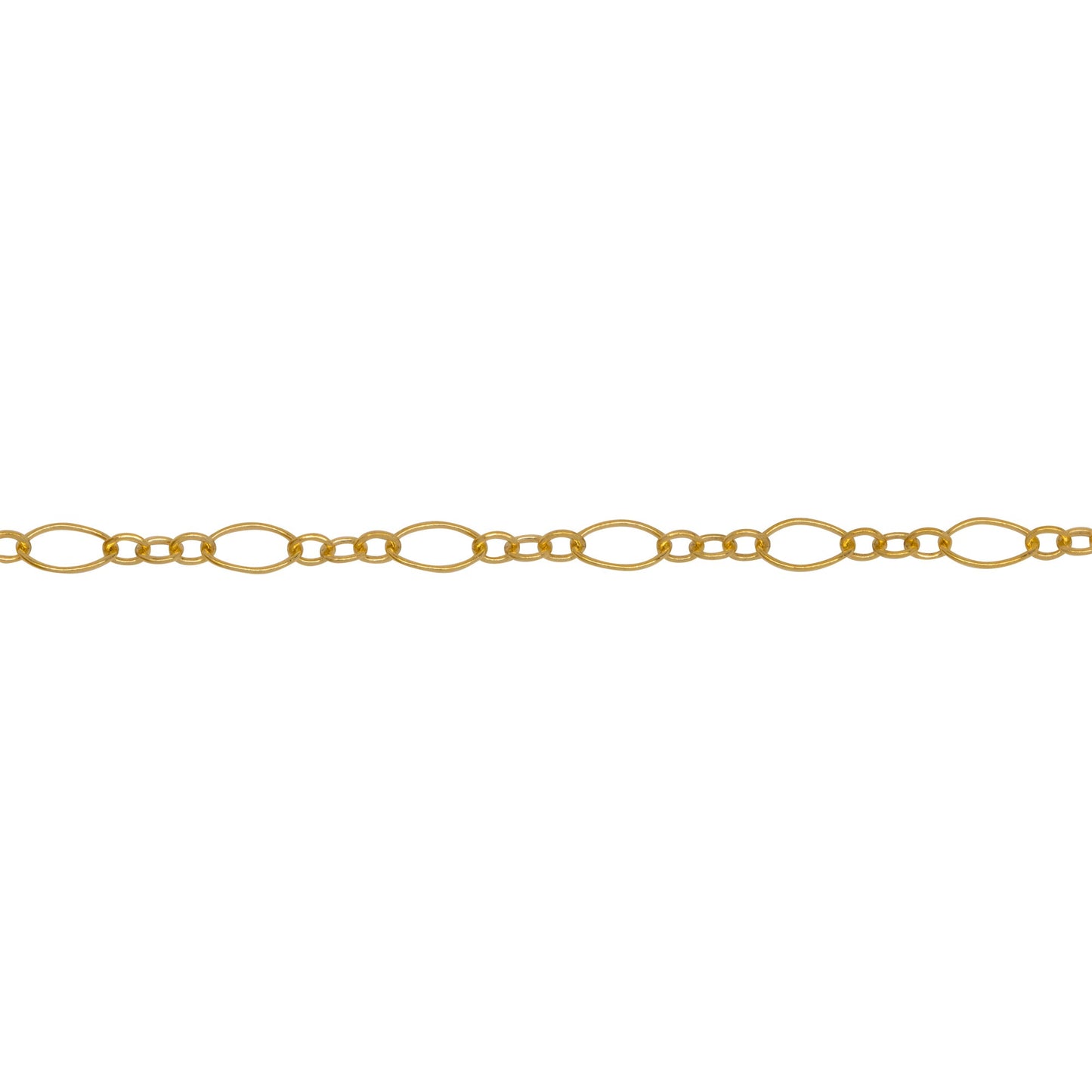 Chain by Foot. 14kt Gold Filled One 2.6mm Width by 4.4mm Length Longer Smooth Dimond Shaped Link Followed by Three of 1.6mm width by 2.0mm Length Smaller Smooth Oval Links, Long and Short Chain. Price per: 1 Foot.