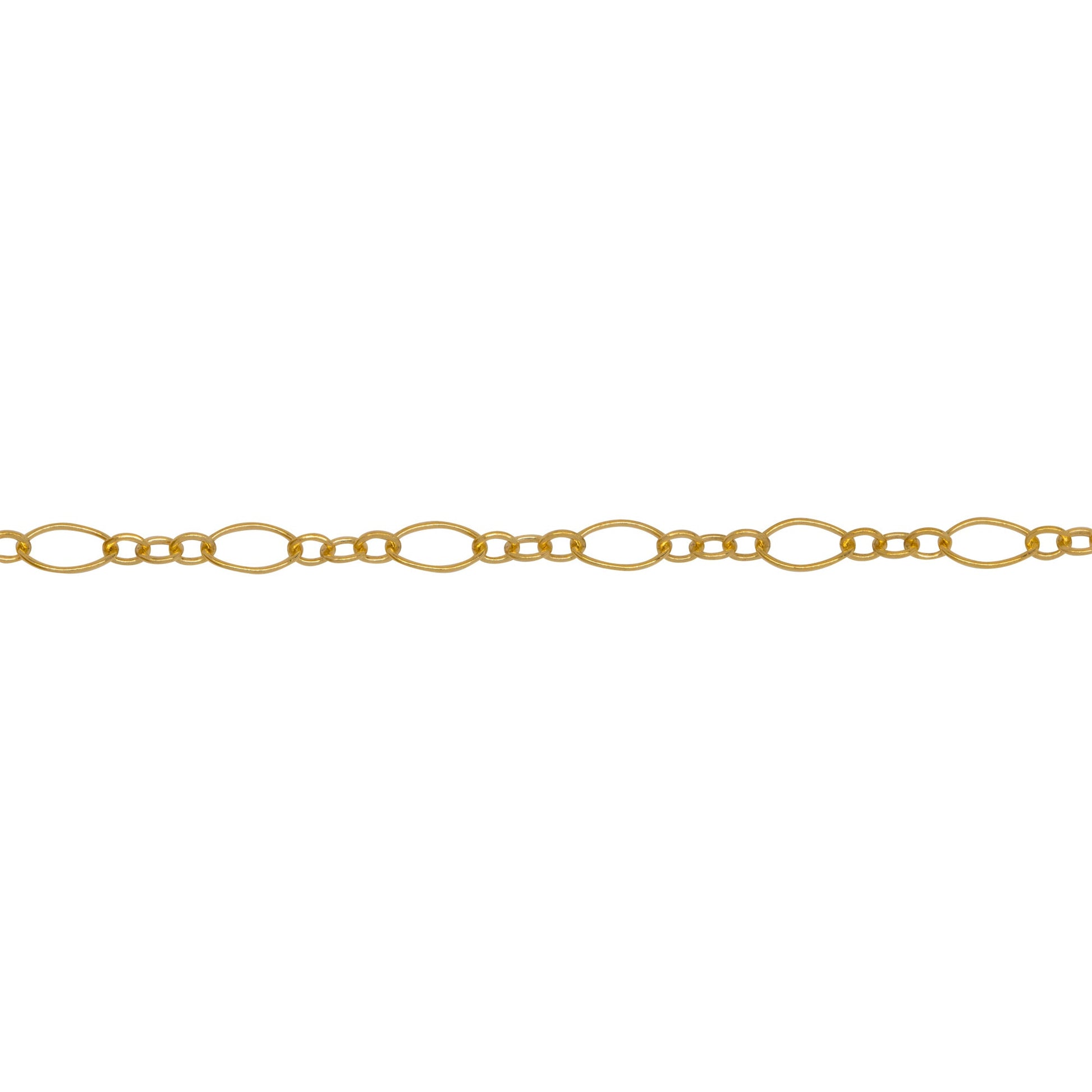 Chain by Foot. 14kt Gold Filled One 2.6mm Width by 4.4mm Length Longer Smooth Dimond Shaped Link Followed by Three of 1.6mm width by 2.0mm Length Smaller Smooth Oval Links, Long and Short Chain. Price per: 1 Foot.