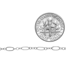 Load image into Gallery viewer, Sterling Silver 2.4mm Width by 5.4mm Length, Flat Oval Link follwed by Three of 1.8mm Width by 2.1mm Length Smooth Oval Links, Long and Short Chain. Price per: 1 Foot.
