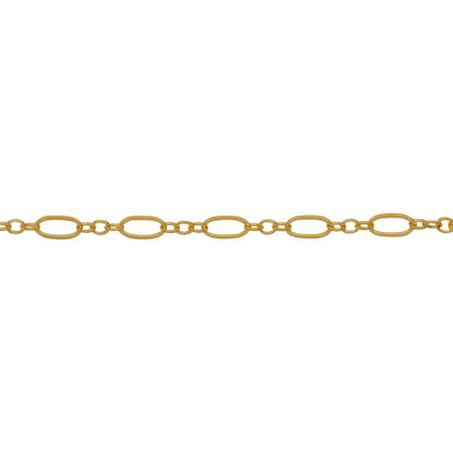 Chain by Foot. 14kt Gold Filled 2.4mm Width by 5.4mm Length, Flat Oval Link follwed by Three of 1.8mm Width by 2.1mm Length Smooth Oval Links, Long and Short Chain. Price per: 1 Foot.