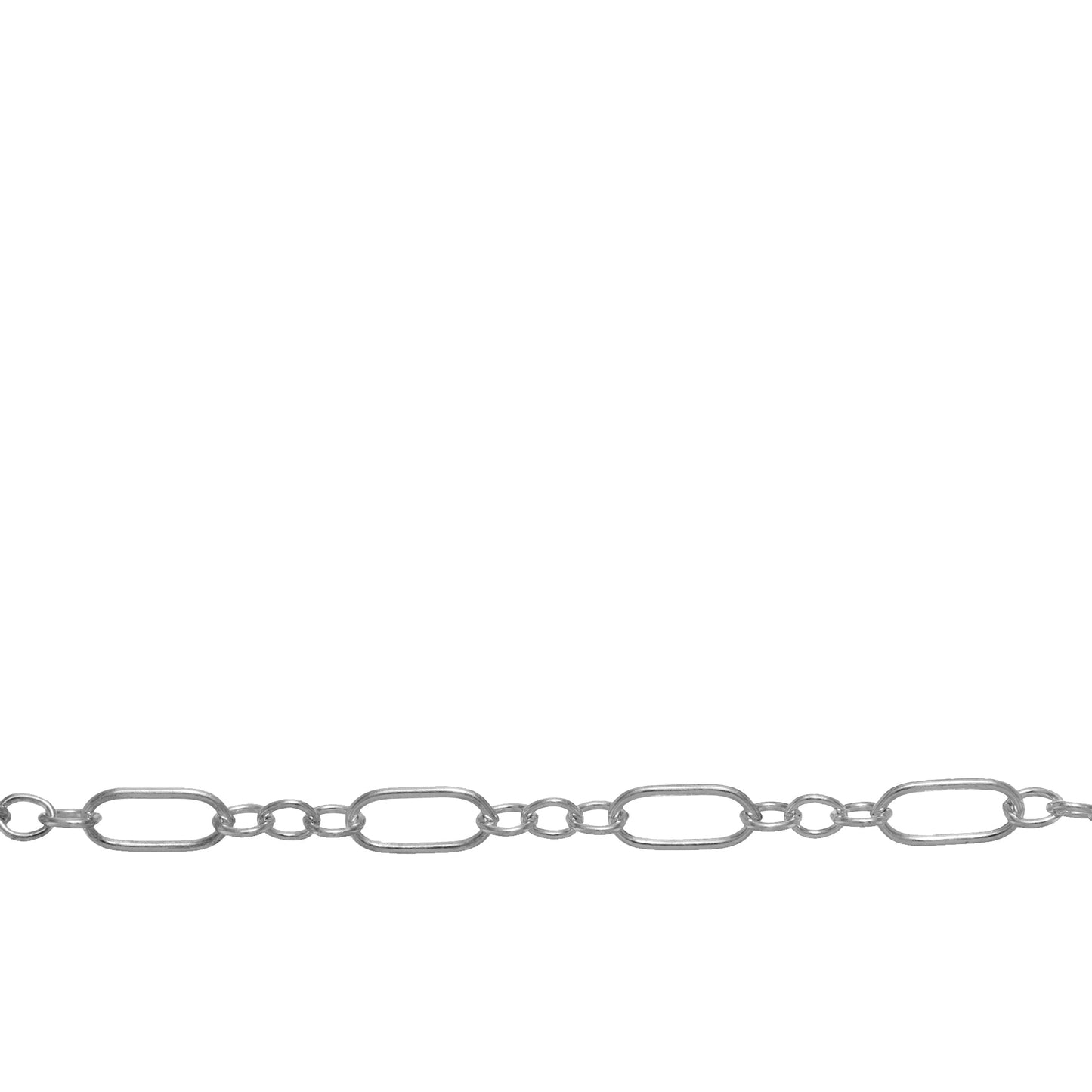 Chain by Foot. Sterling Silver 2.5mm Width by 5.3mm Length Larger Oval Link follwed by Three 1.8mm Width by 2.0mm Length Smaller Oval Links, Long and Short Chain. Price per: 1 Foot.