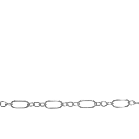 Chain by Foot. Sterling Silver 2.5mm Width by 5.3mm Length Larger Oval Link follwed by Three 1.8mm Width by 2.0mm Length Smaller Oval Links, Long and Short Chain. Price per: 1 Foot.