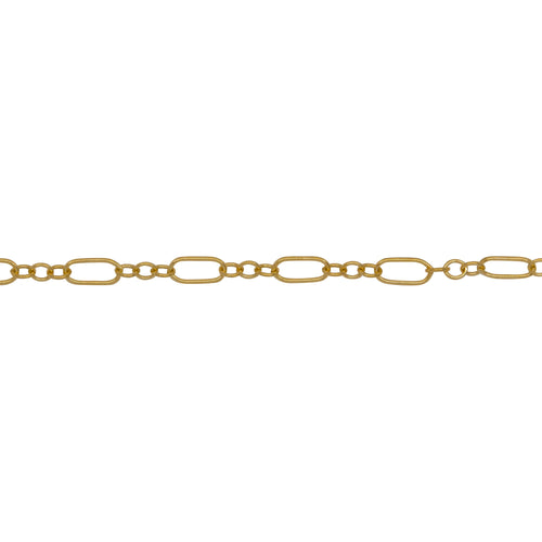 Chain by Foot. 14kt Gold Filled 2.5mm Width by 5.3mm Length Larger Oval Link follwed by Three 1.8mm Width by 2.0mm Length Smaller Oval Links, Long and Short Chain. Price per: 1 Foot.
