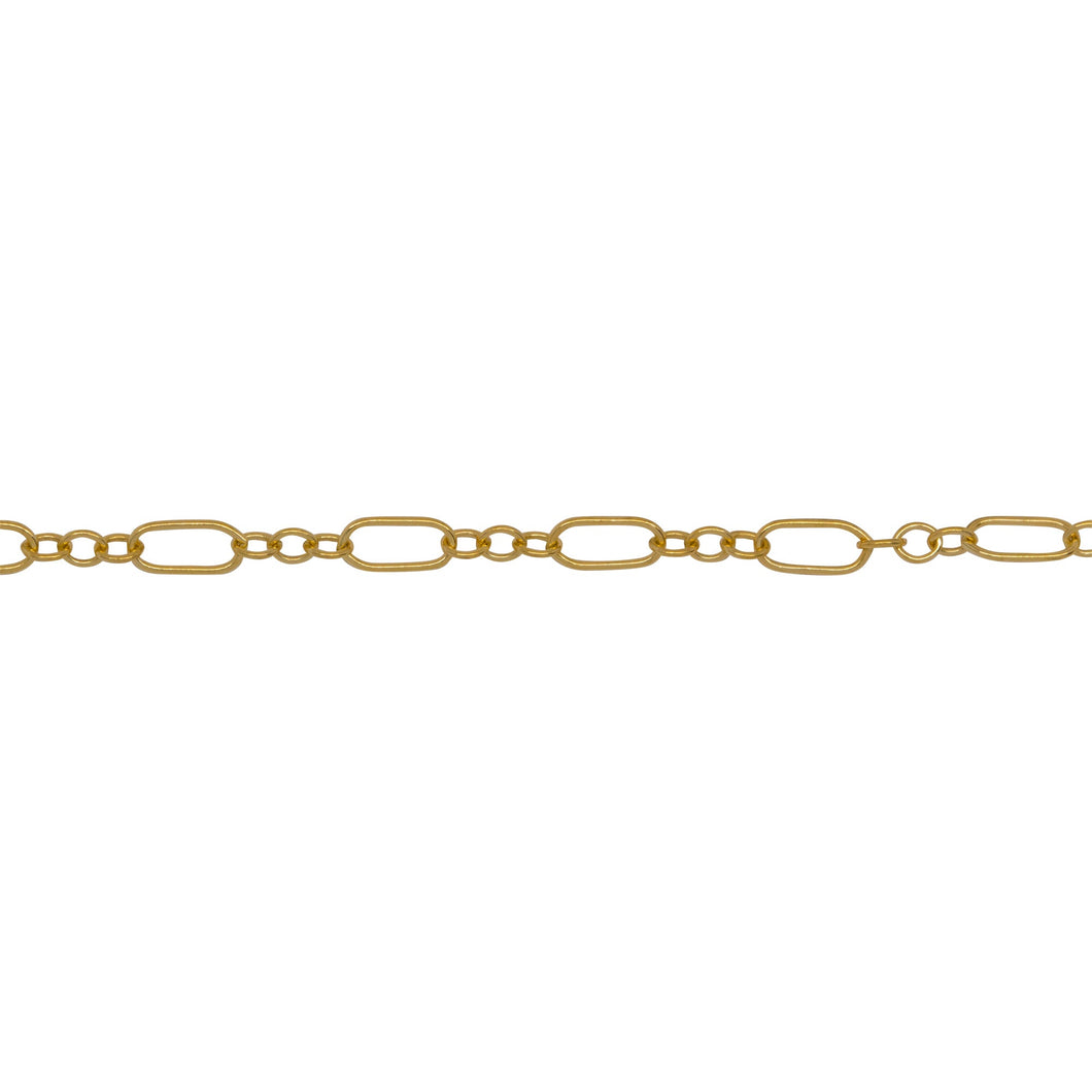Chain by Foot. 14kt Gold Filled 2.5mm Width by 5.3mm Length Larger Oval Link follwed by Three 1.8mm Width by 2.0mm Length Smaller Oval Links, Long and Short Chain. Price per: 1 Foot.