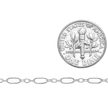 Load image into Gallery viewer, Sterling Silver 2.5mm Width by 6.0mm Length Corrugated Larger Oval Link Connected to Three of 1.5mm Width by 2.0mm Length Smaller Oval Links with Middle Link being Corrugated Link, Long and Short Chain. Price per: 1 Foot.
