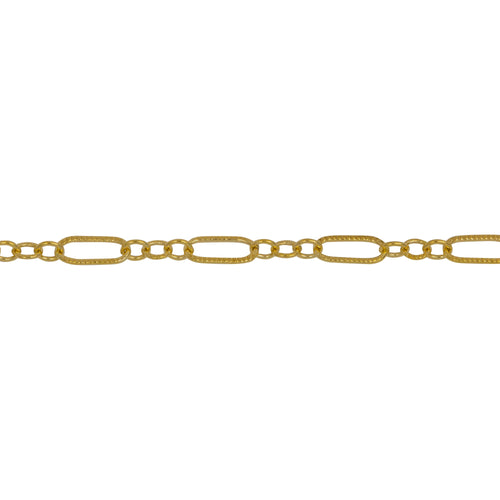Chain by Foot. 14kt Gold Filled 2.5mm Width by 6.0mm Length Corrugated Larger Oval Link Connected to Three of 1.5mm Width by 2.0mm Length Smaller Oval Links with Middle Link being Corrugated Link, Long and Short Chain. Price per: 1 Foot.